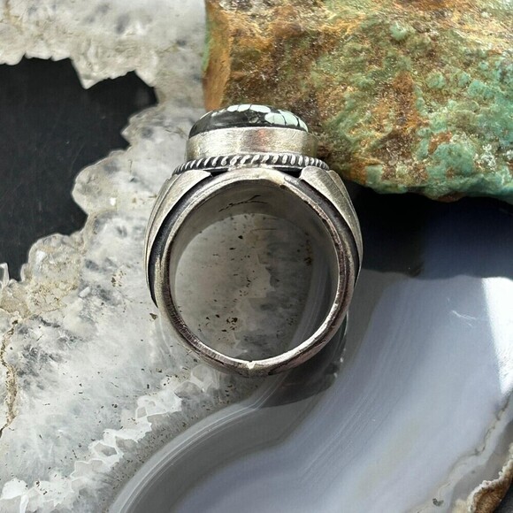 Native American Sterling Silver Oval Turquoise Rope Halo  Native American Sterling Silver Oval Turquoise w/Matrix Shield Ring S9.5 For Men